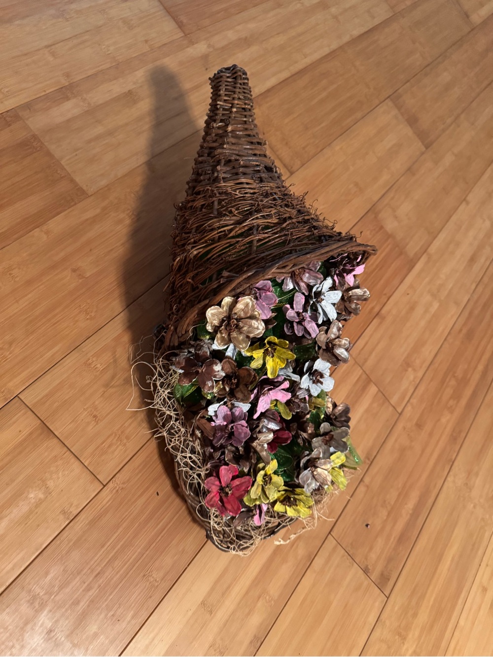 Fall cornucopia pinecone centerpiece